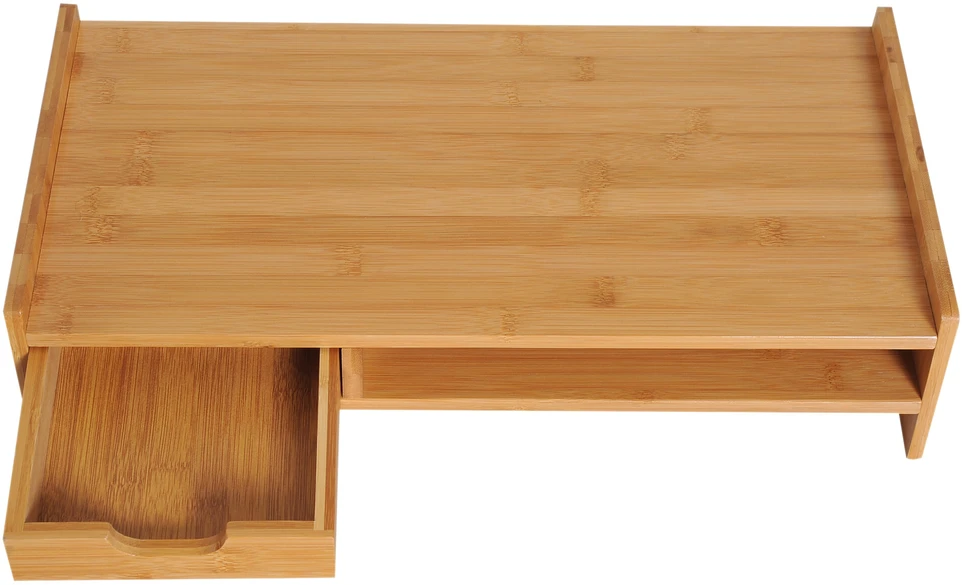 HOMCOM monitoriaus stovas, ekrano stovas, rašomojo stalo organizatorius, su stalčiais, natūrali spalva, 49x25,5x11,5 cm