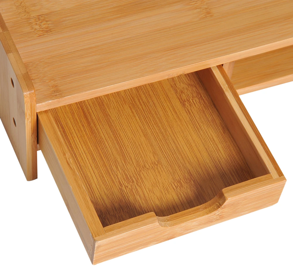 HOMCOM monitoriaus stovas, ekrano stovas, rašomojo stalo organizatorius, su stalčiais, natūrali spalva, 49x25,5x11,5 cm
