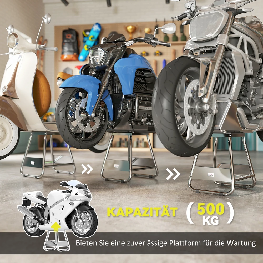 HOMCOM motociklo stovas, universali motociklo atrama, kurios keliamoji galia iki 500 kg, motociklo keltuvas, motociklo kėlimo platforma, motociklo motocross kėlimo platforma, montavimo stovas