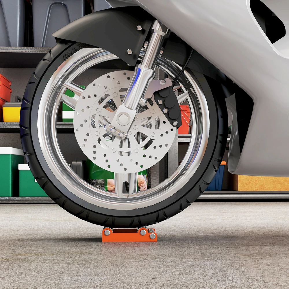 HOMCOM motociklo ratų remonto stovas, ratų sukimo įrankis, oranžinis, iki 180 mm pločio padangoms