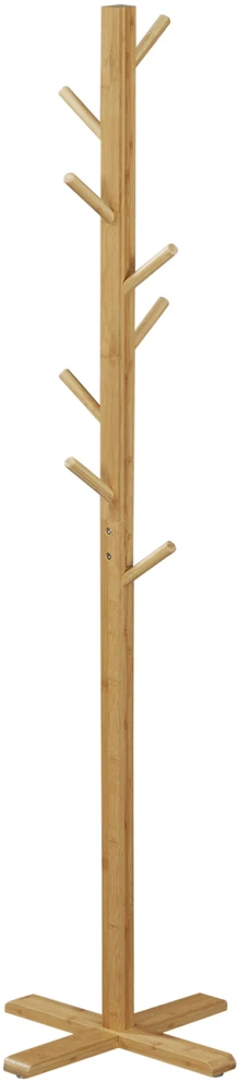 HOMCOM Paltų kabykla iš bambuko su 8 kabliukais, prieškambario, miegamojo, natūrali, 49.5x49.5x178cm