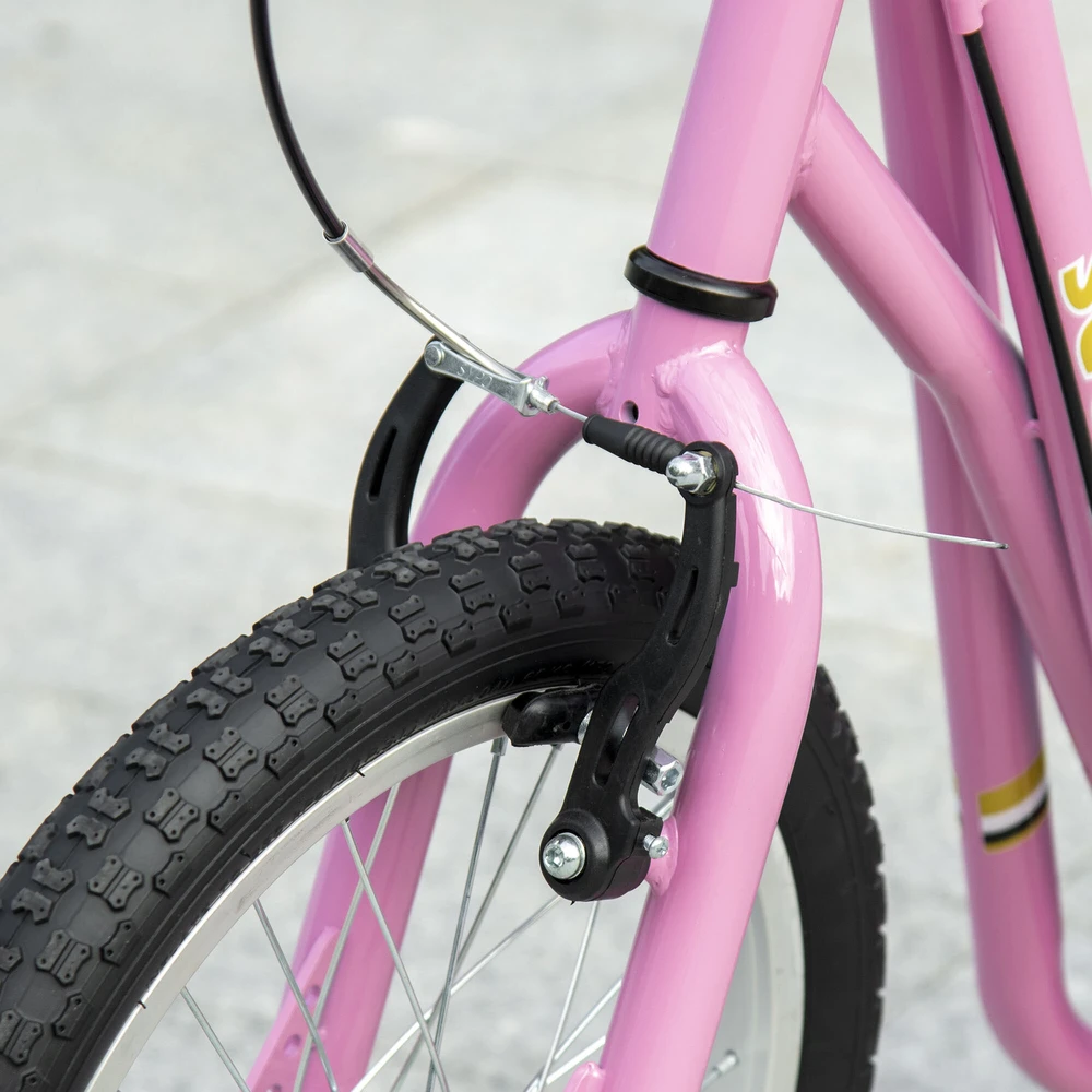 HOMCOM Vaikiškas paspirtukas su stabdžiais 16/12 colių paspirtukas pedalinis paspirtukas miesto paspirtukas vaikų paspirtukas kickboard 5+ metų vaikams rožinis 135 x 58 x 92-100 cm