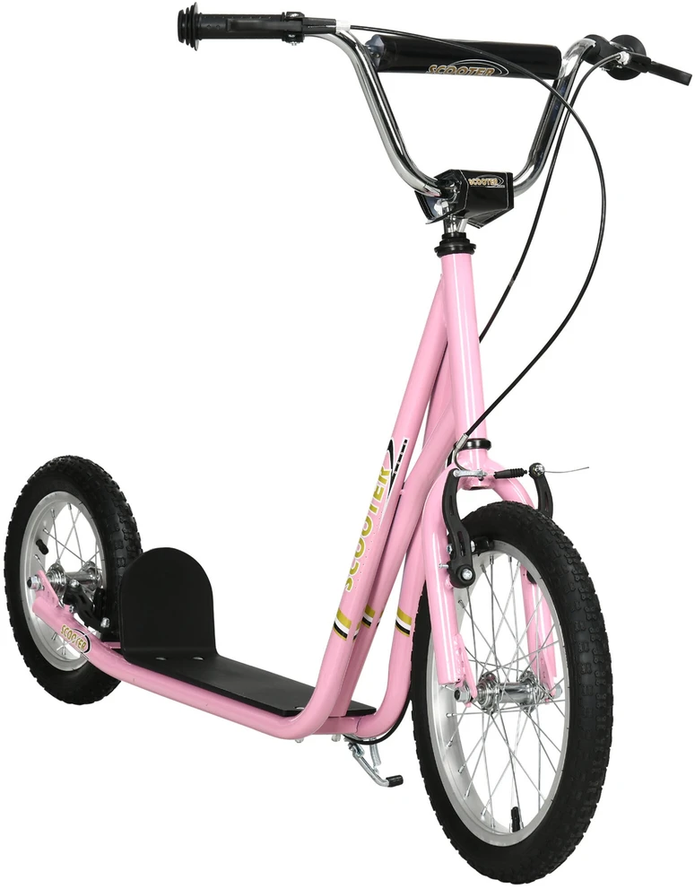 HOMCOM Vaikiškas paspirtukas su stabdžiais 16/12 colių paspirtukas pedalinis paspirtukas miesto paspirtukas vaikų paspirtukas kickboard 5+ metų vaikams rožinis 135 x 58 x 92-100 cm