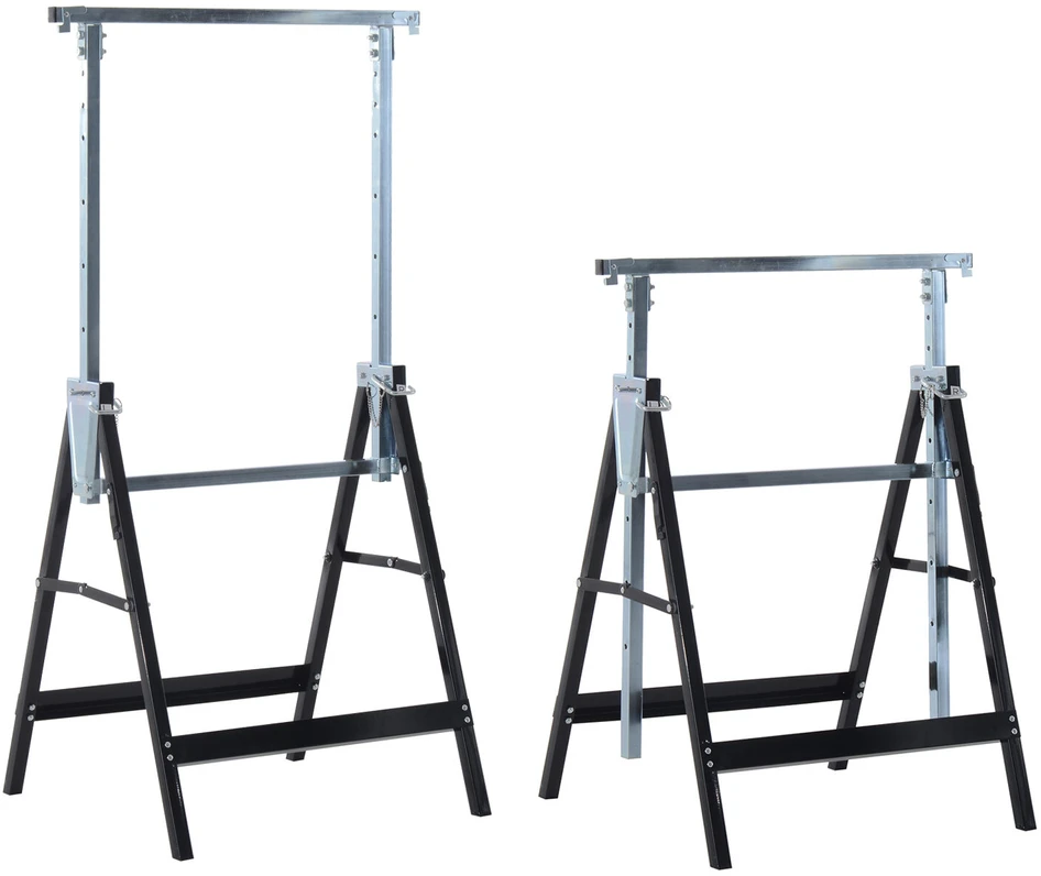 HOMCOM 2 x statybiniai ožiai, reguliuojamo aukščio iki 200 kg, plieniniai, juodi, 68 x 58 x 80-130 cm