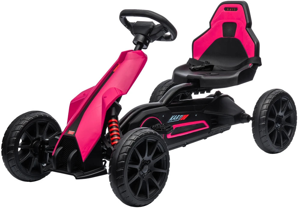 HOMCOM Gokart pedalinis automobilis su rankiniu stabdžiu, reguliuojama sėdyne, priekine ir atbuline pavara, vaikiška transporto priemonė, pedalinis automobilis vaikams nuo 3–8 metų, rožinis