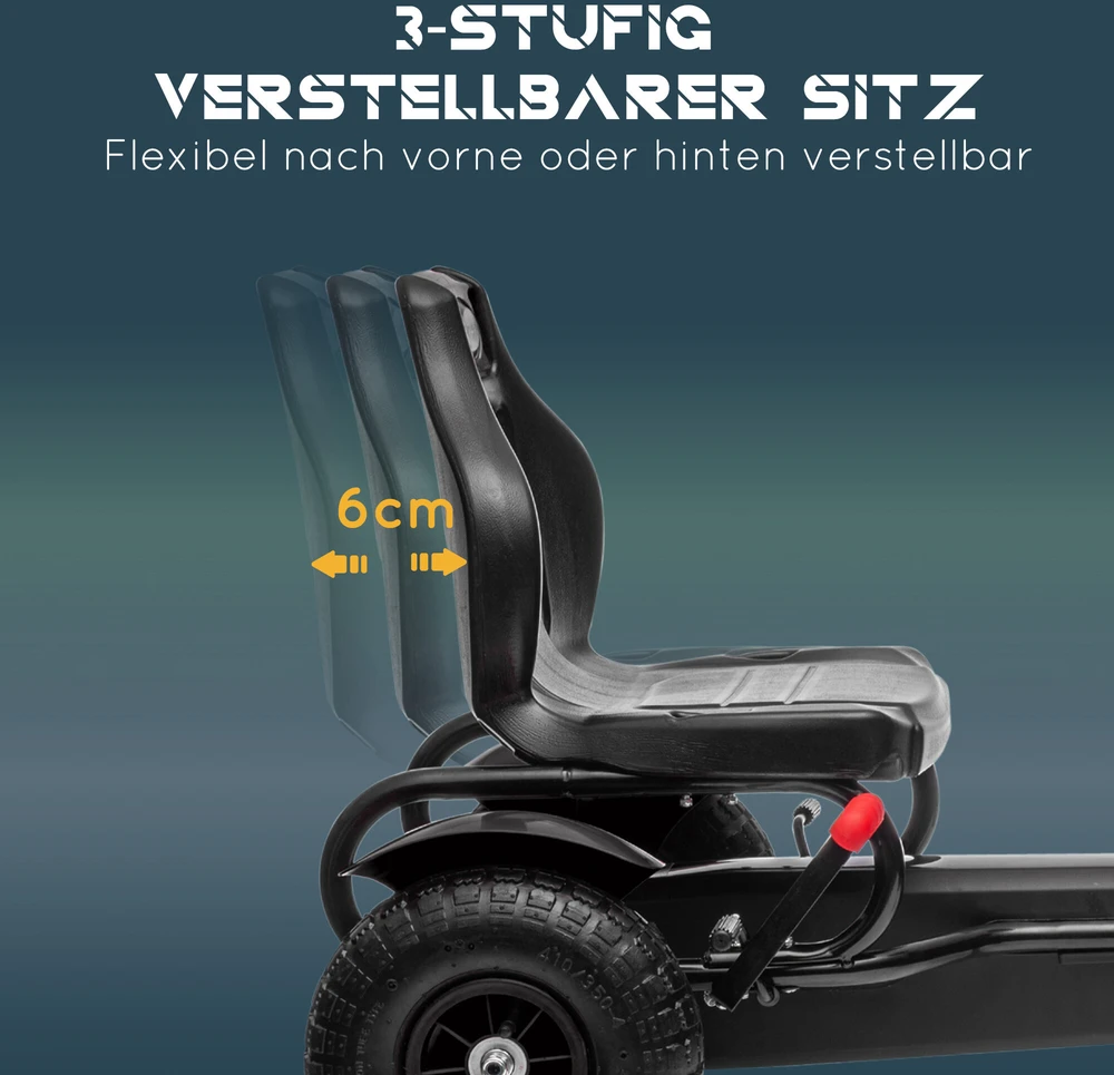 HOMCOM vaikiškas kartingas, minamas automobilis su rankiniu stabdžiu, reguliuojama sėdyne, pedalais, skirtas 5-12 metų vaikams, lauko pramogoms, juodas