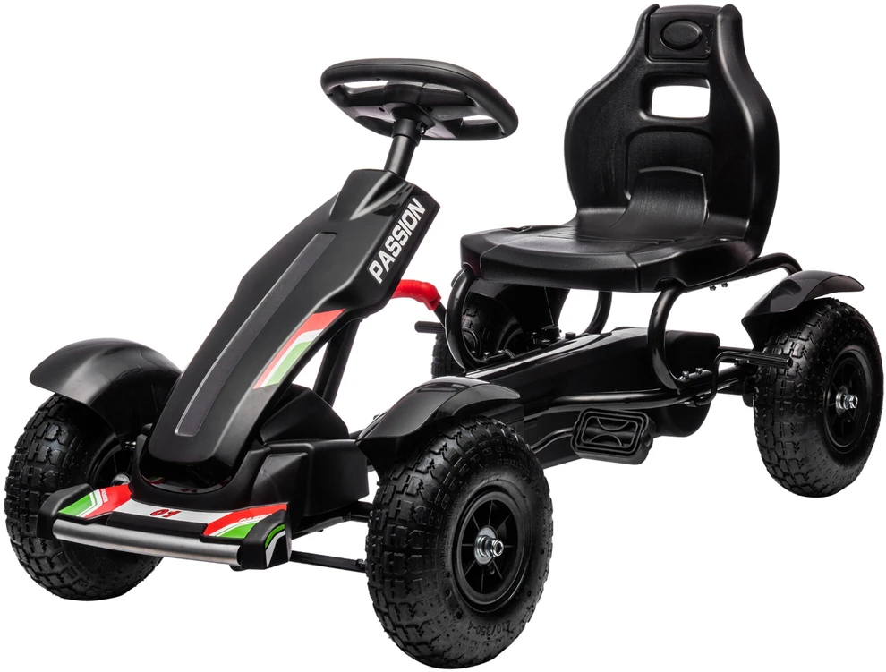 HOMCOM vaikiškas kartingas, minamas automobilis su rankiniu stabdžiu, reguliuojama sėdyne, pedalais, skirtas 5-12 metų vaikams, lauko pramogoms, juodas