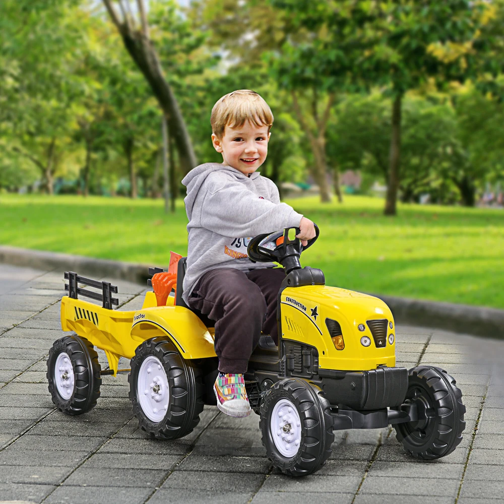 Homcom Pedalinis traktorius su priekaba, Vaikiškas pedalinis traktorius 3 metų vaikams 133 x 42 x 51 cm