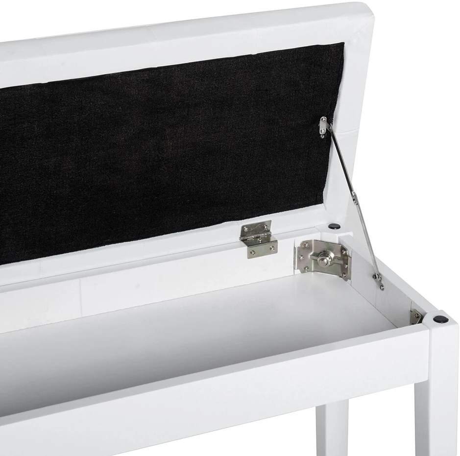 HOMCOM pianino kėdė, suoliukas pianinui, tradicinio kaimiško stiliaus kosmetinė kėdutė su daiktadėže, guminmedis, dirbtinė oda, balta, 76 x 36 x 50 cm