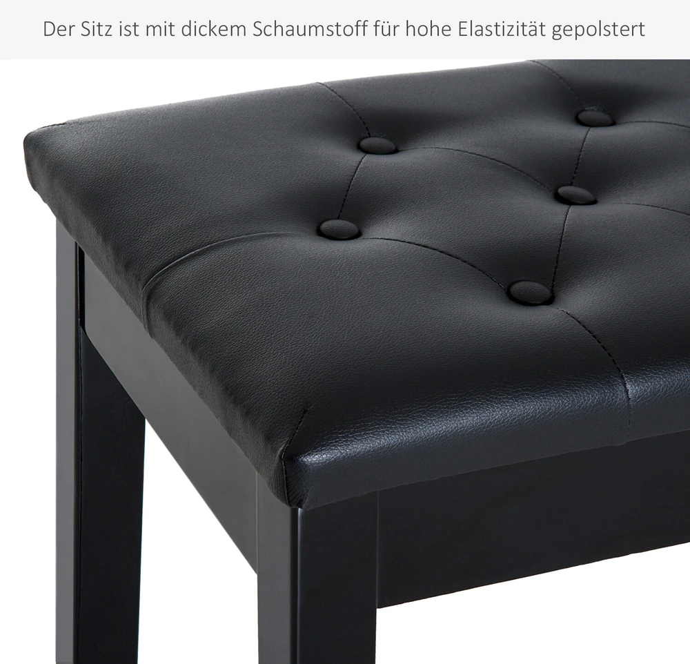 HOMCOM pianino suoliukas fortepijono suoliukas tradicinio kaimo stiliaus kosmetinis suoliukas su daiktadėže medinis odos imitacijos juodas 76 x 36 x 50 cm