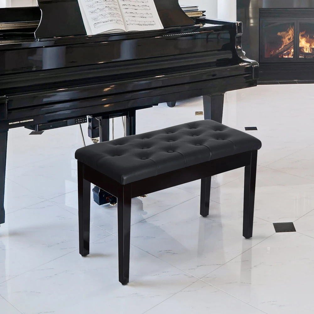HOMCOM pianino suoliukas fortepijono suoliukas tradicinio kaimo stiliaus kosmetinis suoliukas su daiktadėže medinis odos imitacijos juodas 76 x 36 x 50 cm