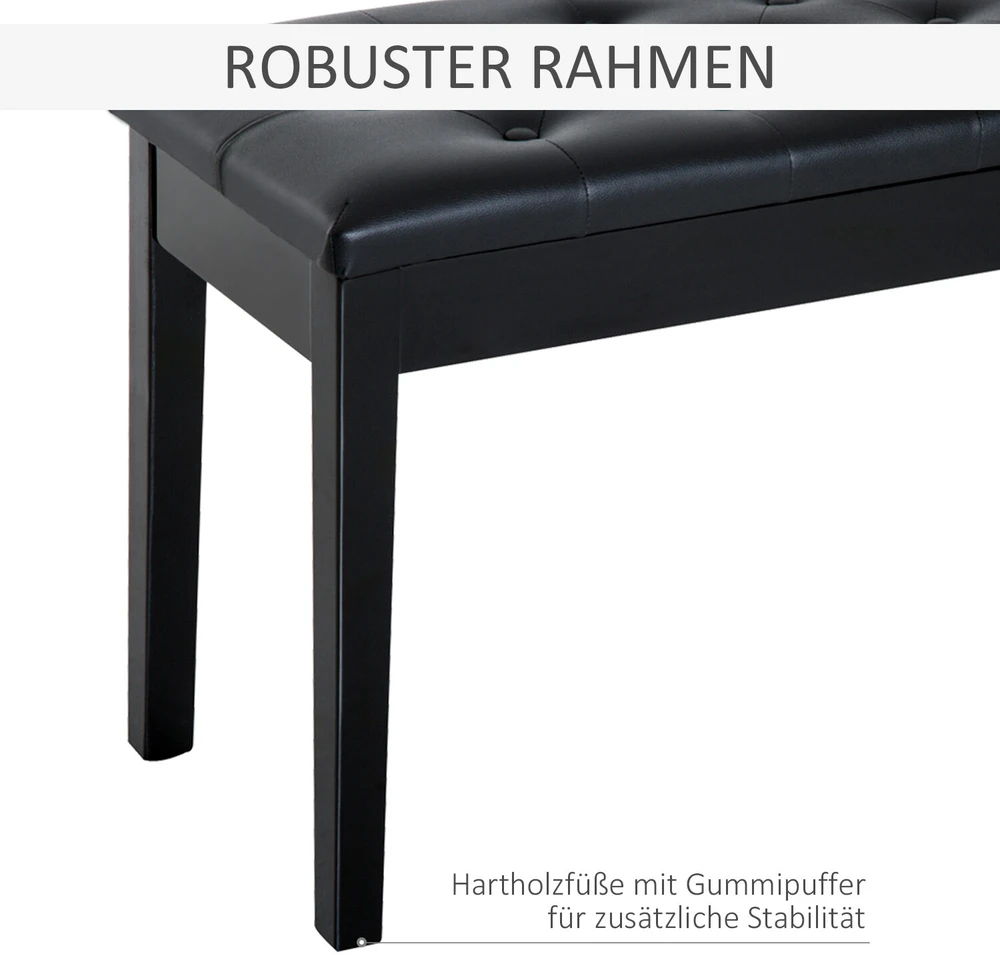 HOMCOM pianino suoliukas fortepijono suoliukas tradicinio kaimo stiliaus kosmetinis suoliukas su daiktadėže medinis odos imitacijos juodas 76 x 36 x 50 cm