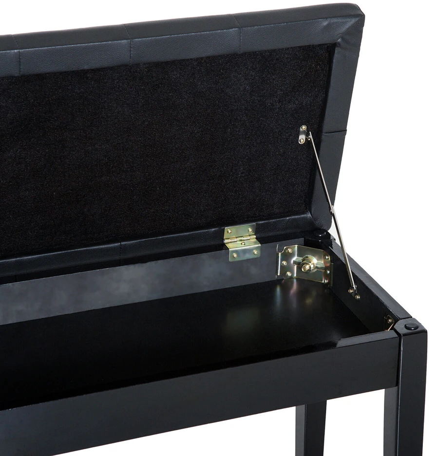HOMCOM pianino suoliukas fortepijono suoliukas tradicinio kaimo stiliaus kosmetinis suoliukas su daiktadėže medinis odos imitacijos juodas 76 x 36 x 50 cm