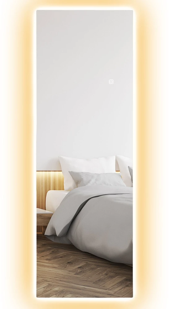 HOMCOM viso ilgio veidrodis 40 x 120 cm stovintis veidrodis su LED apšvietimu, sieninis veidrodis su jutikliniu valdymu, berėmis grindų veidrodis, skirtas miegamajam, svetainei
