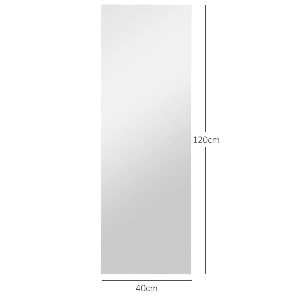 HOMCOM viso ilgio veidrodis 40 x 120 cm stovintis veidrodis su LED apšvietimu, sieninis veidrodis su jutikliniu valdymu, berėmis grindų veidrodis, skirtas miegamajam, svetainei