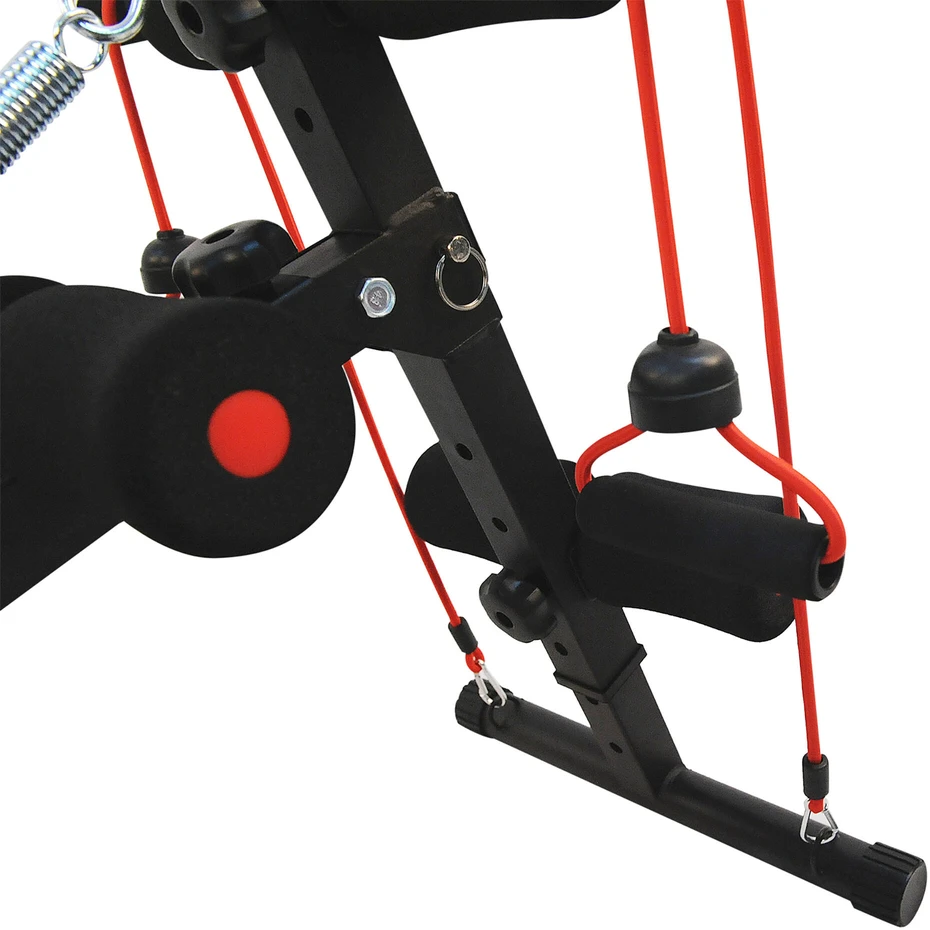 HOMCOM pilvo preso treniruoklis, treniruočių suoliukas, atsispaudimų suoliukas su pasipriešinimo gumomis, reguliuojamas, iki 120 kg, 37,5x55,5x50-68 cm