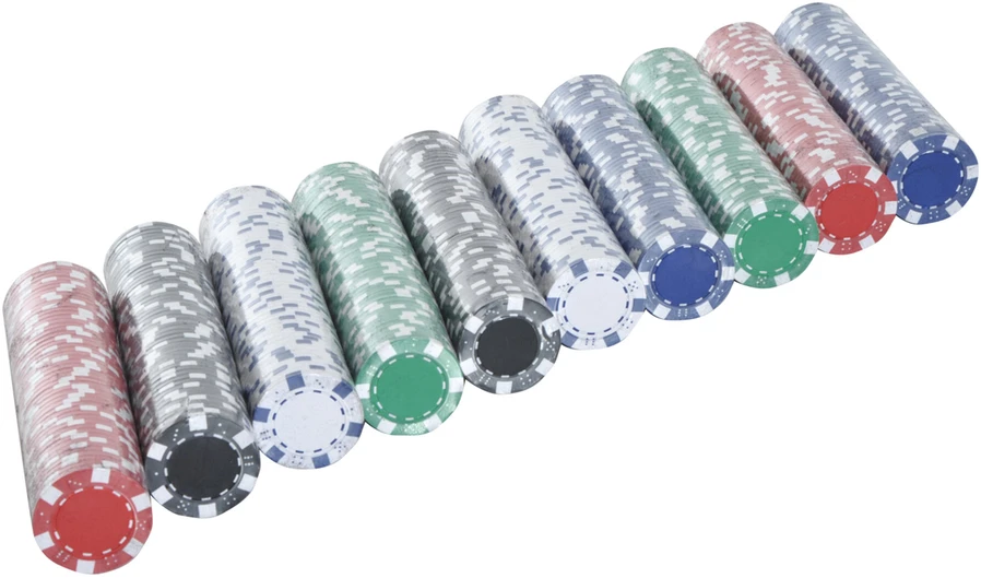 HOMCOM pokerio lagaminas, pokerio rinkinys, 500 žetonų, 2 kortų kaladės, 5 kauliukai, aliumininis lagaminas, pokerio rinkinys, žetonai, lagaminas, aliuminis + polistirenas, 55,5x22x6,5 cm