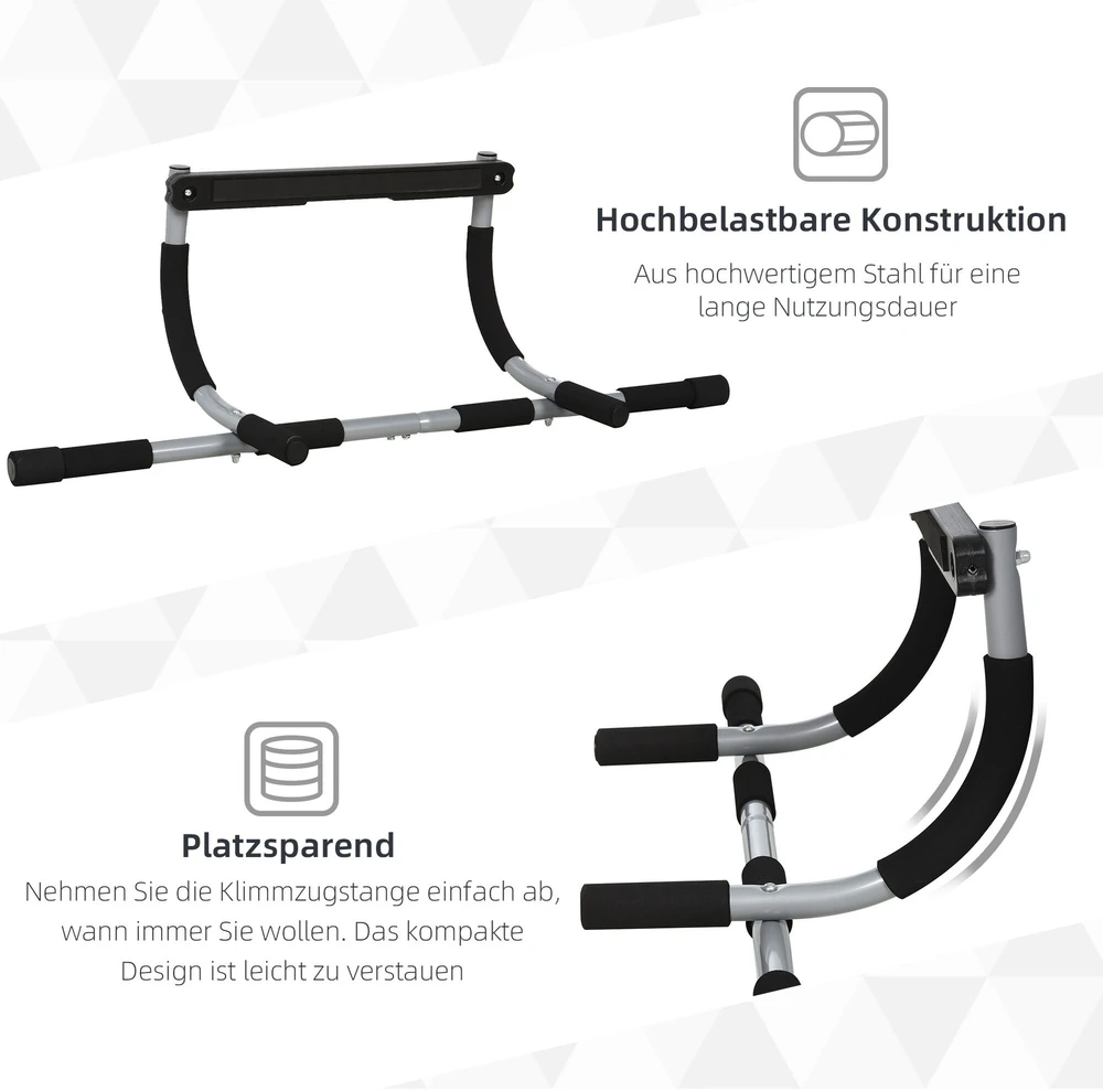 HOMCOM prisitraukimų skersinis, daugiafunkcis treniruoklis, plieno durų skersinis su putplasčio danga, juoda ir pilka, 92x40x17 cm