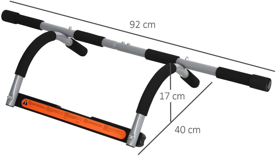 HOMCOM prisitraukimų skersinis, daugiafunkcis treniruoklis, plieno durų skersinis su putplasčio danga, juoda ir pilka, 92x40x17 cm