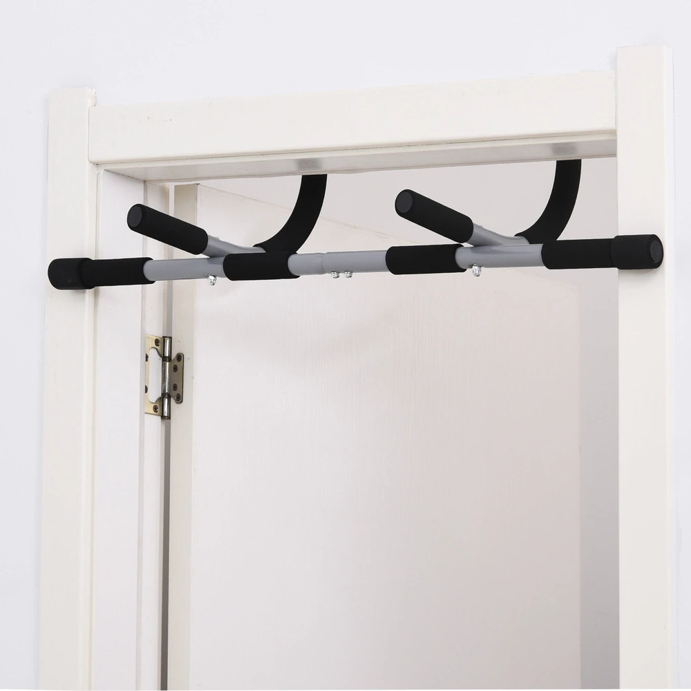 HOMCOM prisitraukimų skersinis, daugiafunkcis treniruoklis, plieno durų skersinis su putplasčio danga, juoda ir pilka, 92x40x17 cm