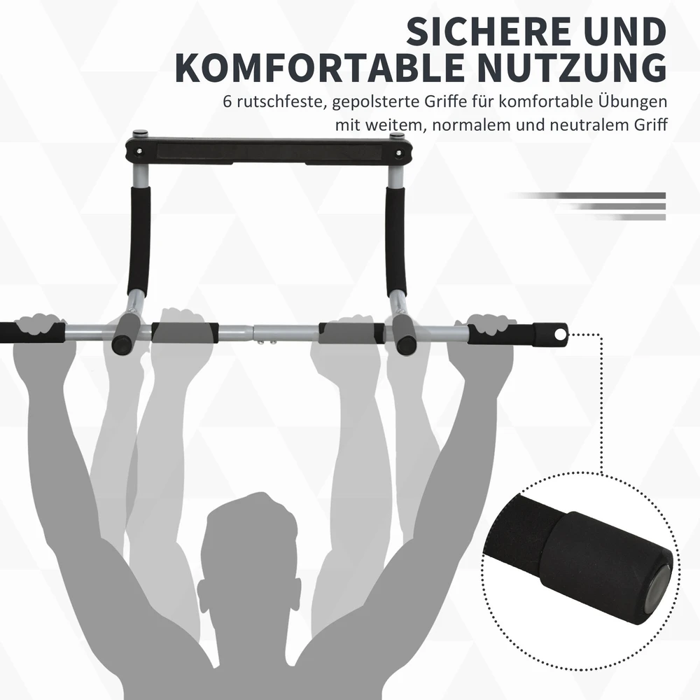 HOMCOM prisitraukimų skersinis, daugiafunkcis treniruoklis, plieno durų skersinis su putplasčio danga, juoda ir pilka, 92x40x17 cm