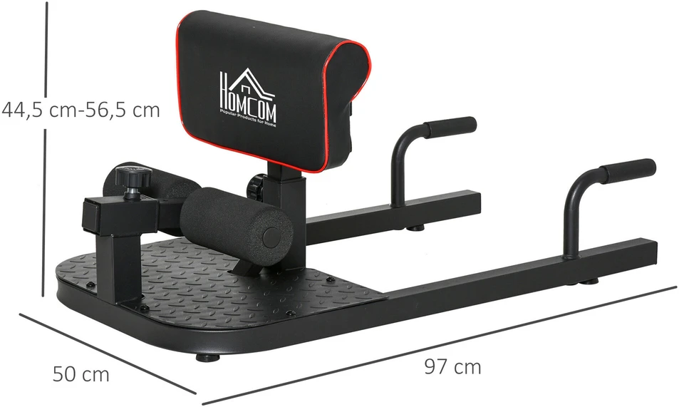 HOMCOM Sissy Squat pritūpimų treniruoklis, kojų ir pilvo presui, 3-in-1, reguliuojamas, iki 120 kg, plieno, juodas, 50x97x44,5–56,5 cm