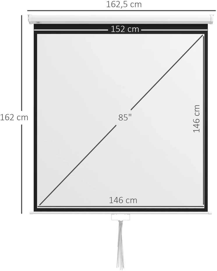 Projektorius HOMCOM projektoriaus ekranas 152 x 152 cm, 85 colių, 1:1 HD 4K, skirtas namų kinui ir biuro pristatymams