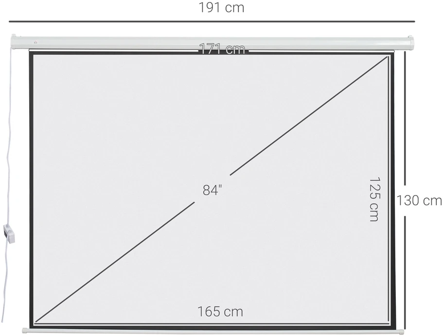 Projektorius HOMCOM 4:3 elektrinis projektoriaus ekranas 171 x 130 cm su nuotolinio valdymo pultu, skirtas namų kino teatrui ir pristatymams, baltas