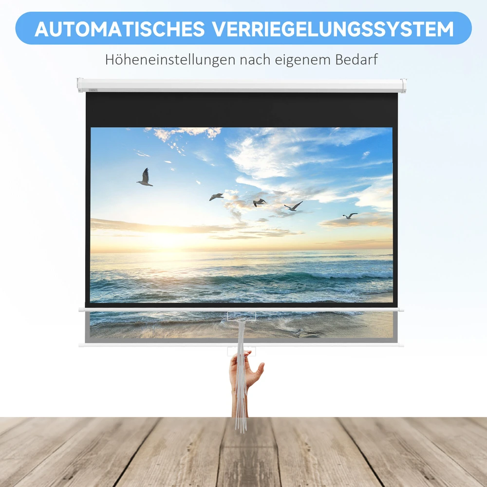 Projektorius "HOMCOM" projektoriaus ekranas 172 x 96 cm rankinis projekcinis ekranas, ritininis ekranas 4K, HD, namų kino ir prezentacijų ekranas, baltos spalvos