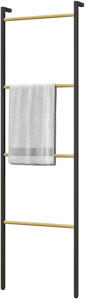 Homcom Rankšluosčių kopėčios 49 x 167,5 cm Rankšluosčių laikiklis su 4 strypais, taupantis vietą, skirtas rankšluosčiams, drabužiams, antklodėms, laikraščiams, plienas, juodas