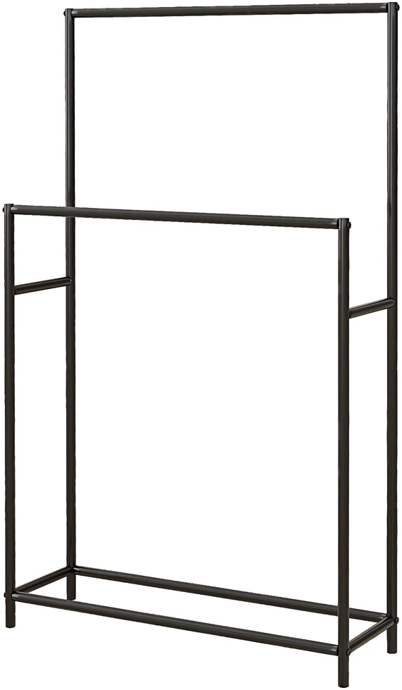 HOMCOM rankšluosčių laikiklis, pastatoma rankšluosčių kabykla su 2 skersiniais, vonios rankšluosčių laikiklis, metalinis, 66 x 20 x 110 cm, juodas | Aosom