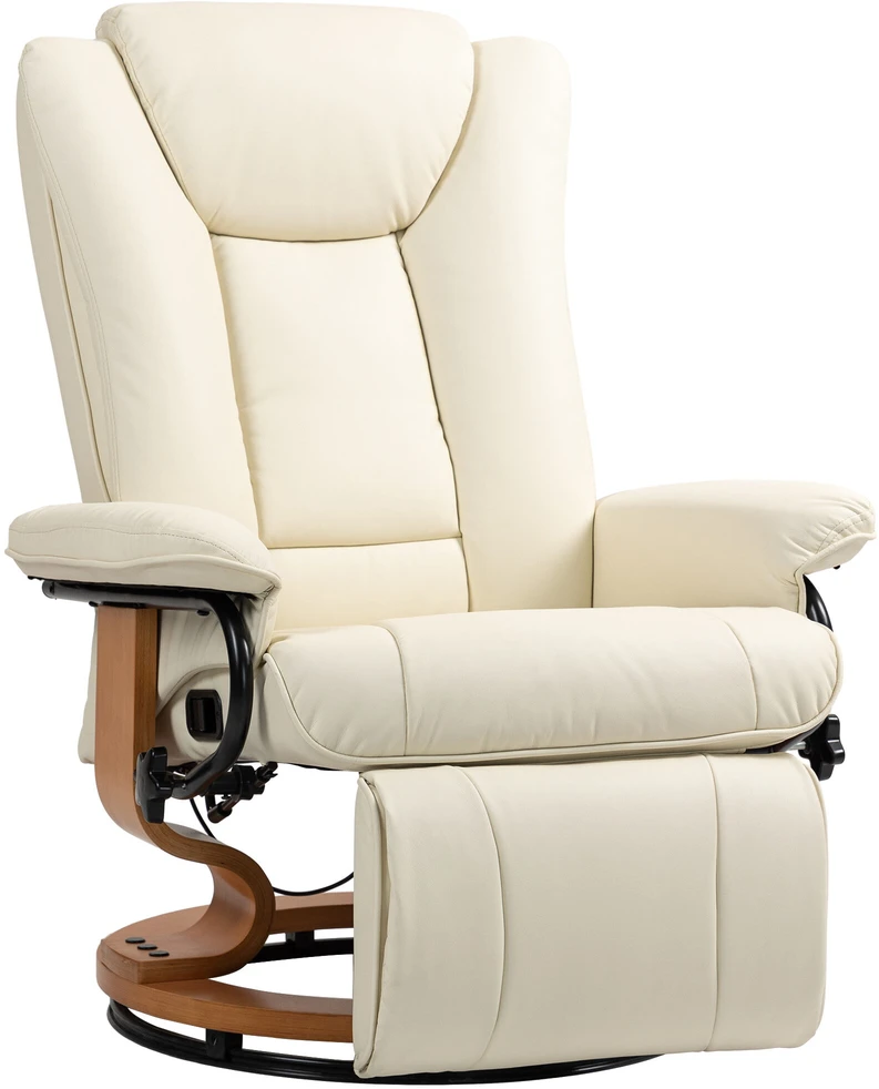 HOMCOM besukantis poilsio fotelis, televizoriaus fotelis su atlošimo funkcija, kojų atrama, apkrova iki 150 kg, svetainei, dirbtinė oda, kreminės baltos spalvos