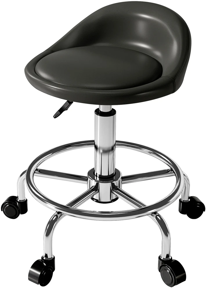 Reguliuojamo aukščio kėdė su ratukais HOMCOM, su atlošu, besisukanti 360°, 59-75 cm, darbo kėdė, biuro kėdė biurui, salonui, masažui, SPA, juoda