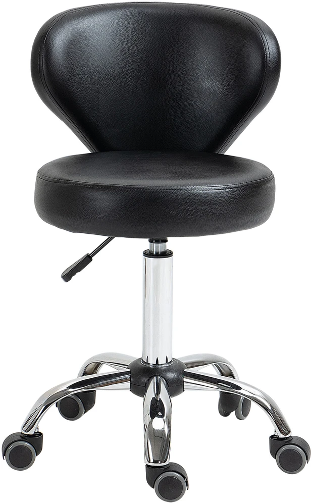 HOMCOM masažinė kėdė su ratukais – pasukama 360° darbo kėdė – reguliuojamo aukščio sėdynė 49-64 cm, ergonomiškas atlošas – chromuotas metalas, aptraukta juoda dirbtine oda