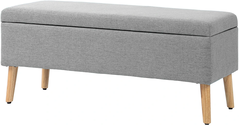 HOMCOM suoliukas su daiktadėže, minkštas suoliukas su lino audinio išvaizda, skirtas prieškambariui, miegamajam, svetainei, guminio medžio kojelės, pilkas, 110 x 39 x 45 cm | Aosom