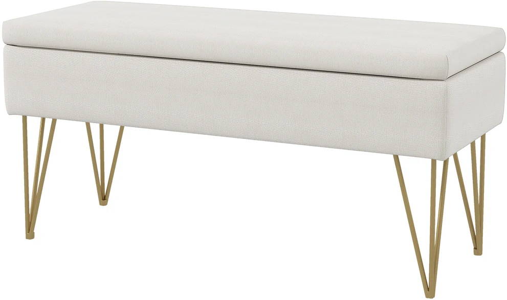 HOMCOM suoliukas su daiktadėže, lininio audinio imitacija, suoliukas su plieninėmis kojelėmis, miegamajam, svetainei, koridoriui, 100 x 40 x 49 cm, kreminis