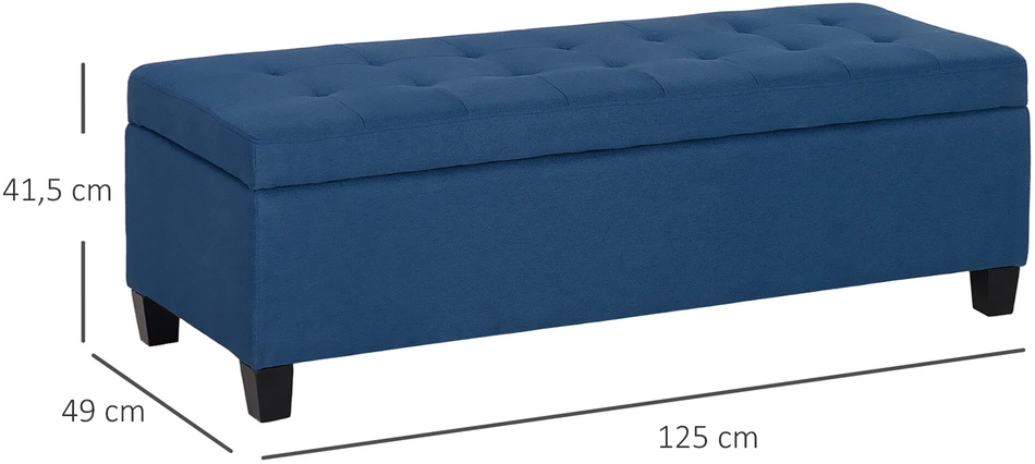 HOMCOM suoliukas su daiktadėže, pufas, koridoriaus suoliukas, su sagomis, 125,1 cm x 48,9 cm x 41,3 cm, mėlynas