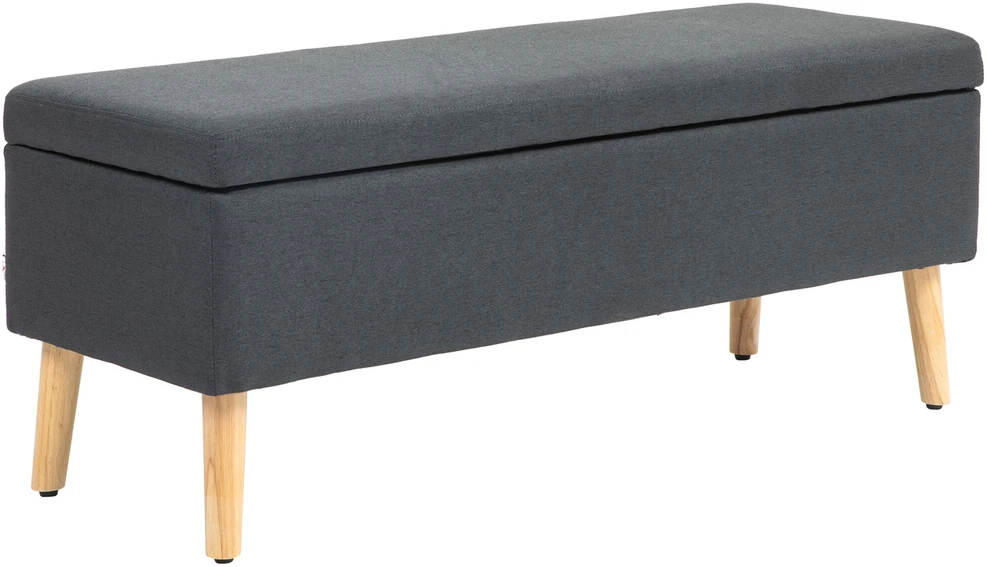 HOMCOM suoliukas, minkštasuolis su daiktadėže, lovos suoliukas, lininės išvaizdos, prieškambariui, miegamajam, svetainei, guminio medžio, tamsiai pilkas, 110 x 39 x 45 cm