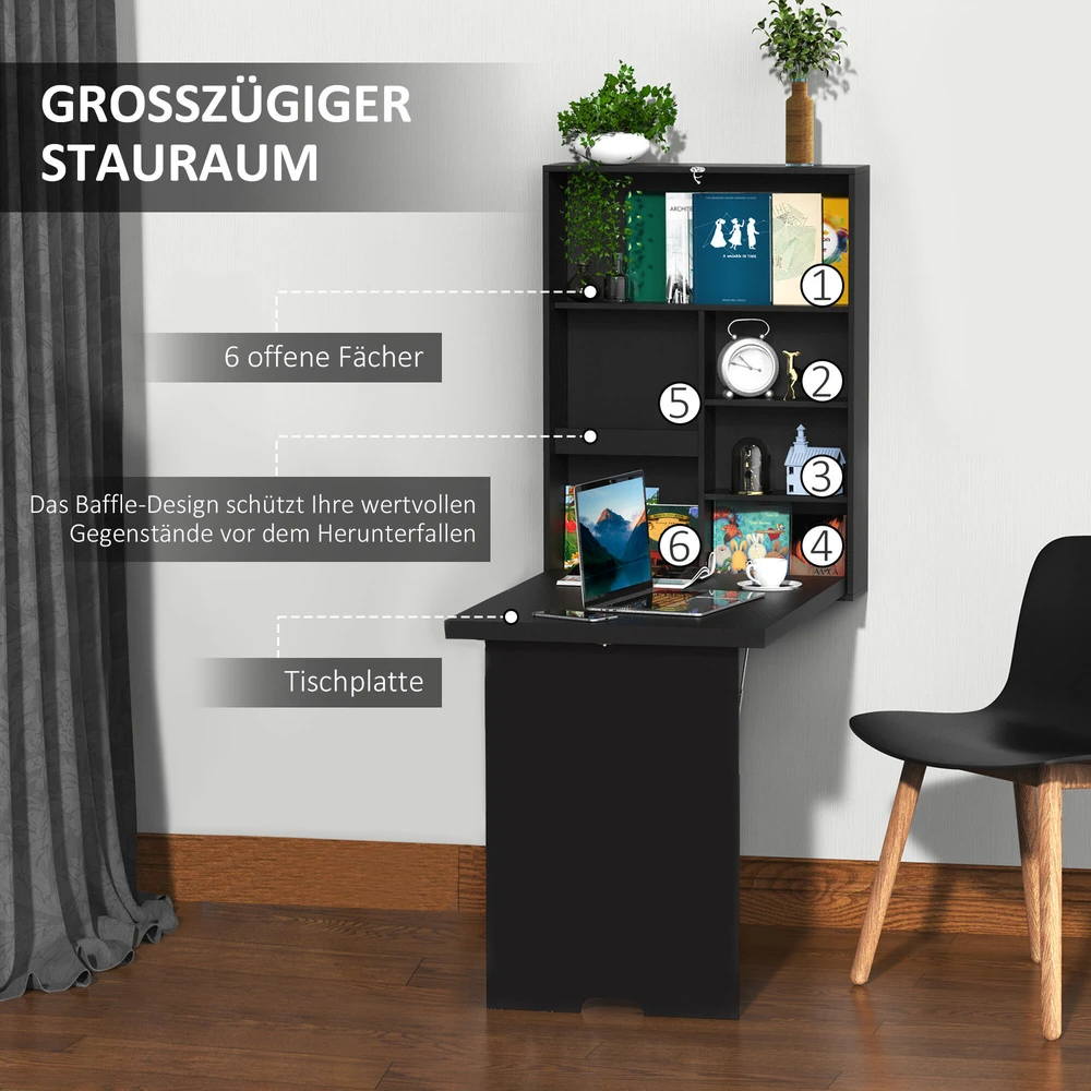 HOMCOM Sieninis sulankstomas rašomasis stalas Kompiuterinis stalas su lenta 60x94.5x147cm