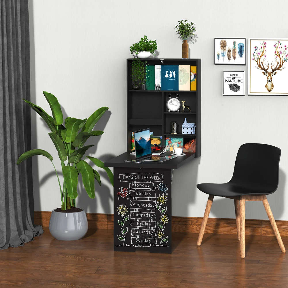 HOMCOM Sieninis sulankstomas rašomasis stalas Kompiuterinis stalas su lenta 60x94.5x147cm
