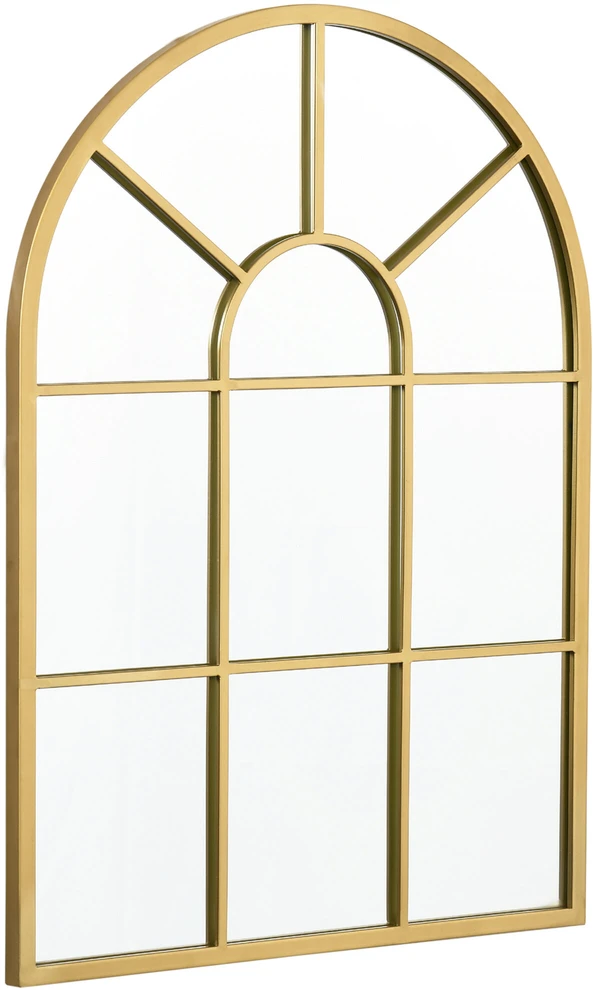 HOMCOM sieninis veidrodis, lango formos veidrodis, 70 x 50 cm, prieškambario veidrodis su metaliniu rėmu, pakabinamas veidrodis, dekoratyvinis veidrodis, viso ūgio veidrodis svetainei, miegamajam, auksinis