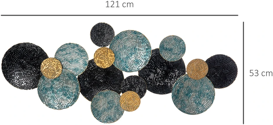 HOMCOM 3D sieninis paveikslas metalinis paveikslas, sieninė skulptūra, svetainės menas, modernus, 121x53 cm, auksinė, juoda, mėlyna