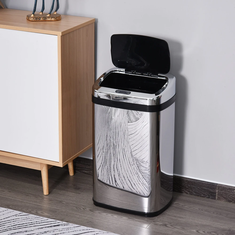 HOMCOM automatinė šiukšliadėžė su jutikliu, 30 l, kvadratinė, su išimamu vidiniu kibiru, nerūdijantis plienas