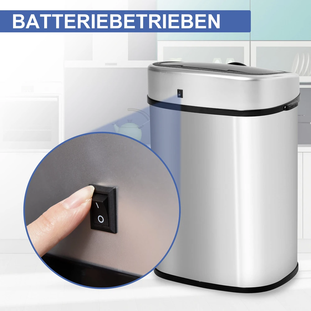 HOMCOM 58L šiukšliadėžė, automatinė su infraraudonųjų spindulių jutikliu, higieniška, didelė, nerūdijantis plienas, sidabrinė, I40,9xP28,9xA68 cm