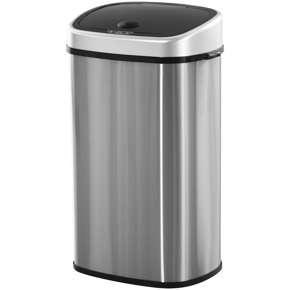 HOMCOM 58L šiukšliadėžė, automatinė su infraraudonųjų spindulių jutikliu, higieniška, didelė, nerūdijantis plienas, sidabrinė, I40,9xP28,9xA68 cm