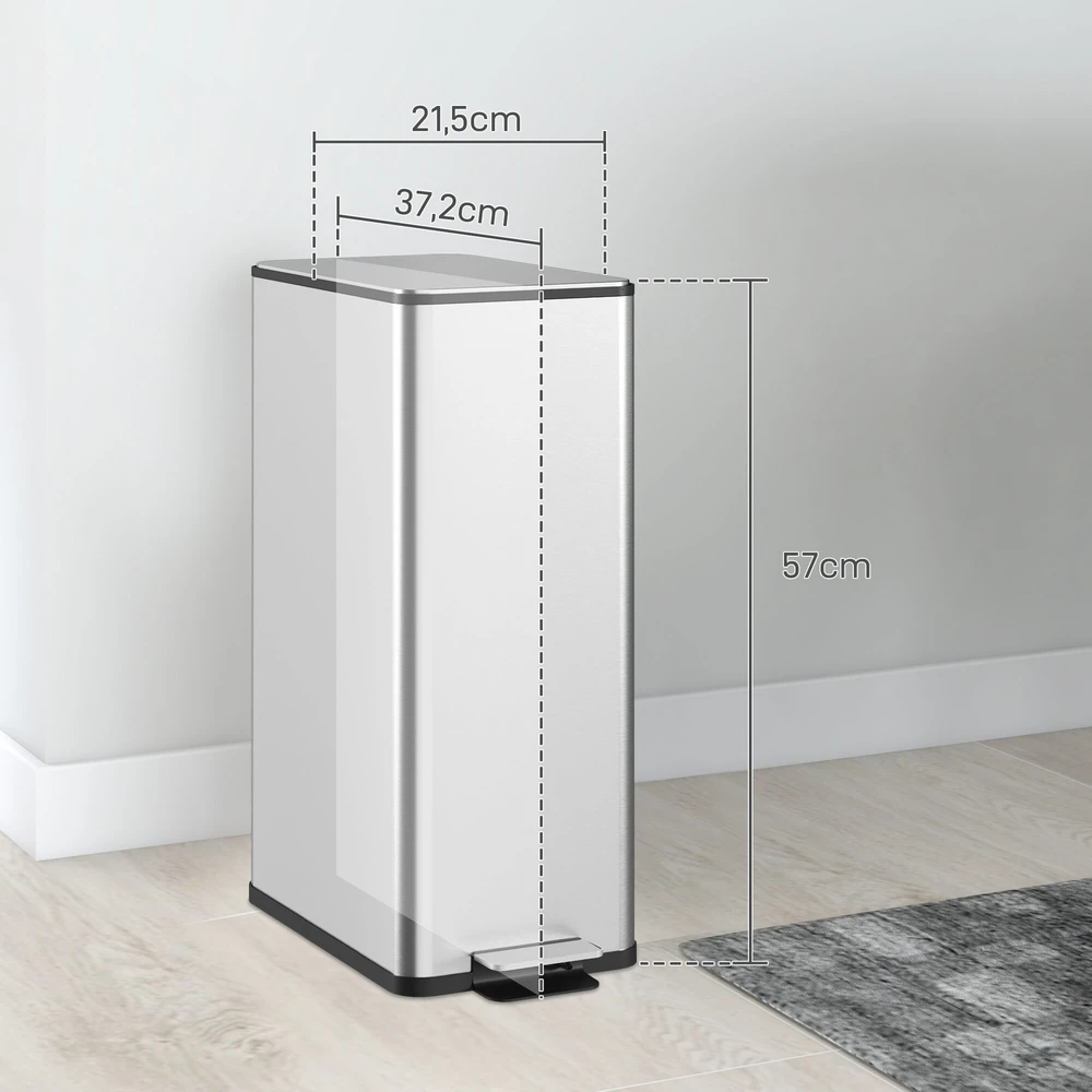 HOMCOM 20L atliekų kibiras su pedalu, kosmetinių atliekų dėžė su dangčiu ir vidiniu kibiru, skirta svetainei, biurui, nerūdijantis plienas, 21,5 x 37,2 x 57 cm