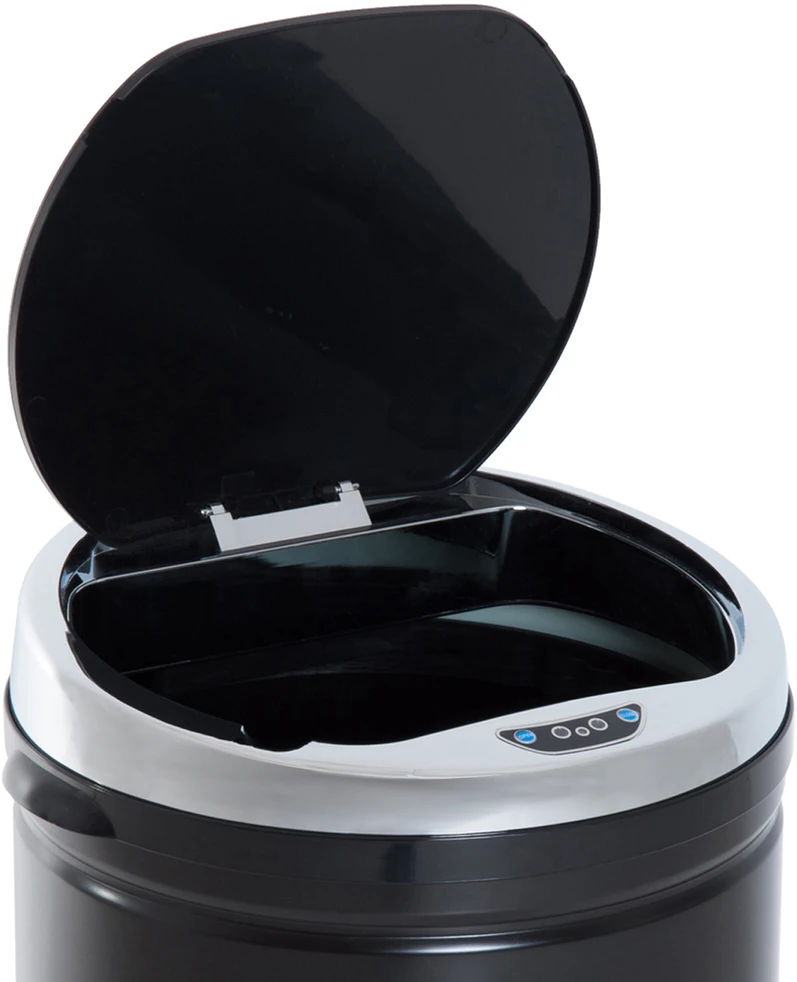 HOMCOM 50L sensorinė šiukšliadėžė, automatinė atliekų dėžė, nerūdijančio plieno virtuvinė šiukšliadėžė, infraraudonųjų spindulių jutiklis, juoda, nerūdijantis plienas