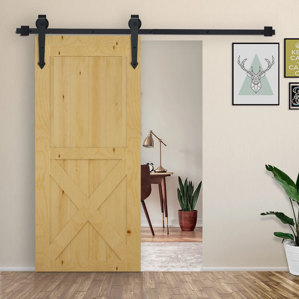 HOMCOM stumdomų durų furnitūros komplektas 200 cm, su bėgeliais, ratukais, apsauga nuo nušokimo, durų stabdikliais, anglinio plieno stumdomų durų sistema, juodos spalvos
