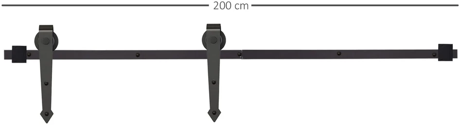 HOMCOM stumdomų durų furnitūros komplektas 200 cm, su bėgeliais, ratukais, apsauga nuo nušokimo, durų stabdikliais, anglinio plieno stumdomų durų sistema, juodos spalvos