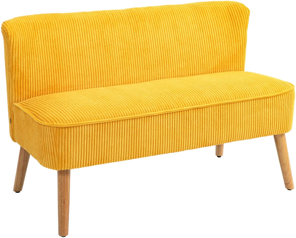 HOMCOM dvivietė sofa, minkšta sofa, dviguba sofa, gofruoto poliesterio ir porolono sofa svetainei, miegamajam, 117 x 56,5 x 77 cm, geltona